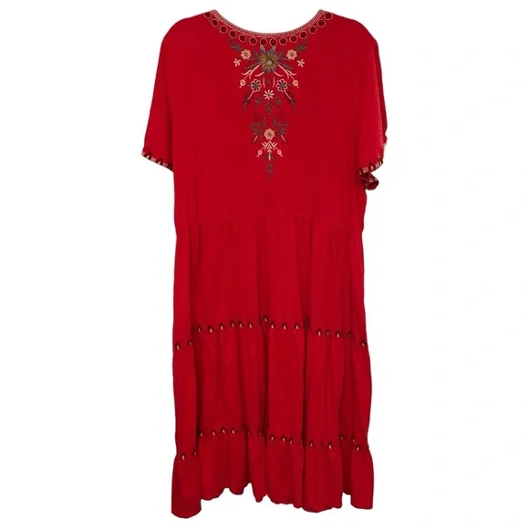 Johnny Was NWT Women's Nya Tiered Knit Embroidered Midi Dress Sz XXL